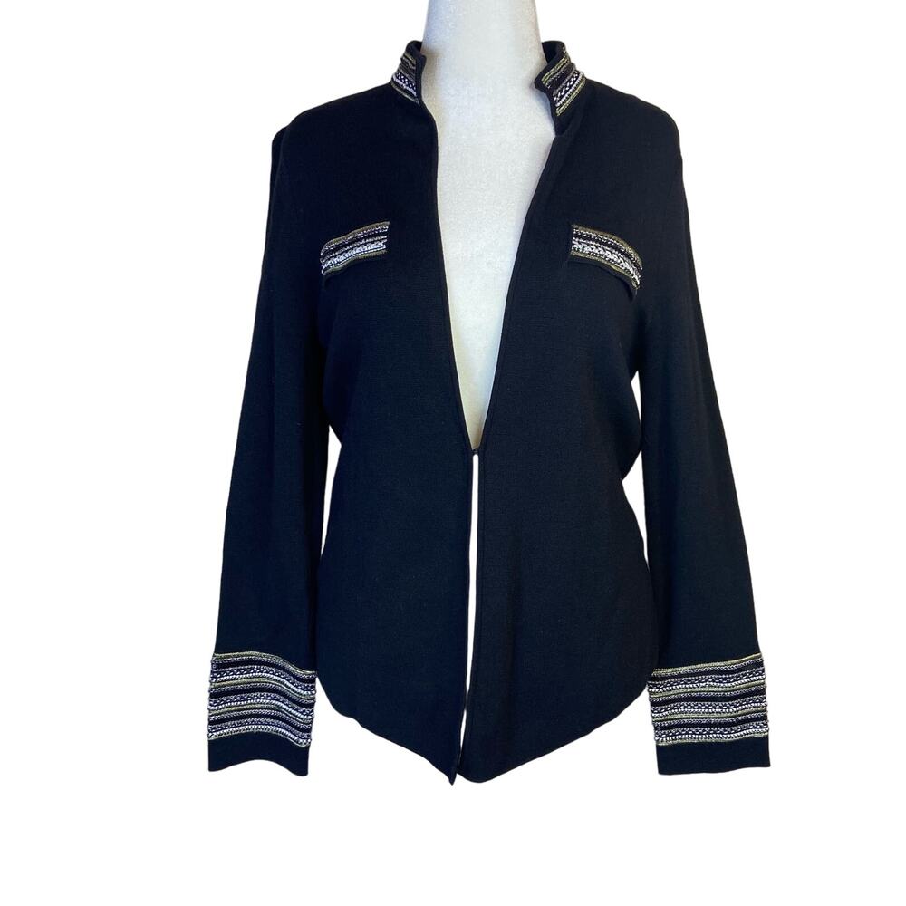 Chico's Embellished Open‎ Cardigan Women's Large Military Career Chic Office NWT